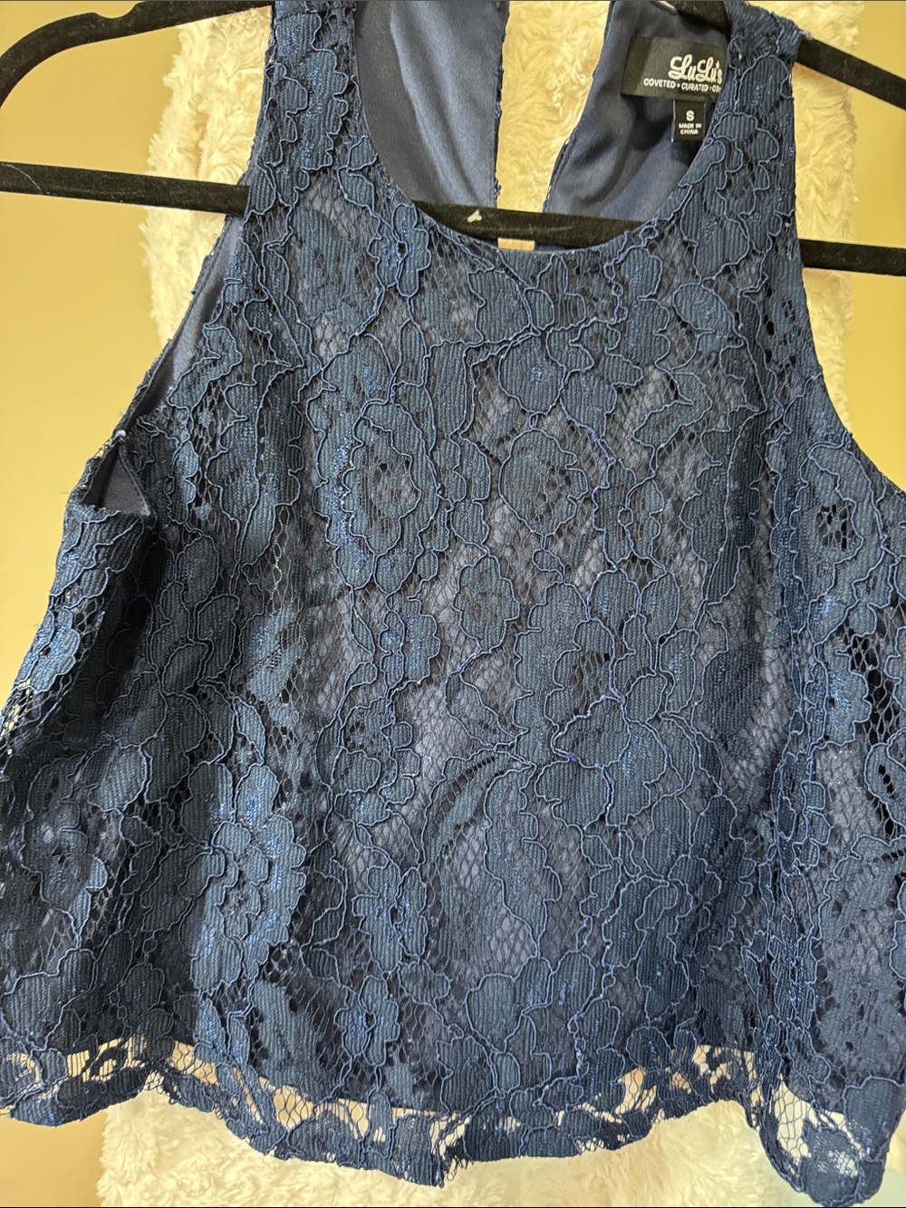 Lulu's Navy Blue Floral Lace Crop Top